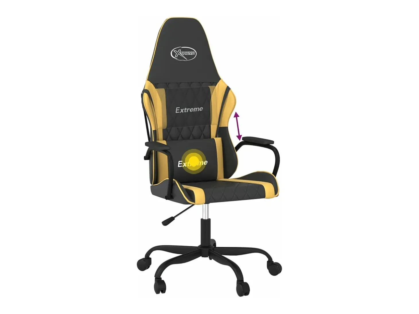 Cadeira gaming massagens couro artificial preto e dourado