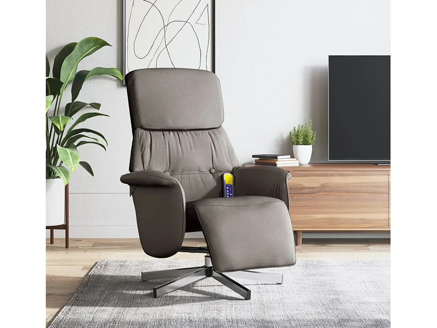 Cadeira massagens reclin. com apoio pés tecido cinza-acastanhado SHL73490