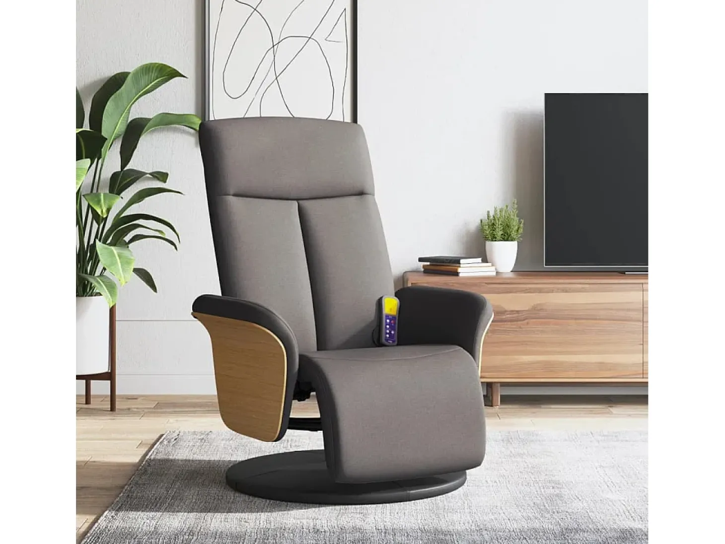 Cadeira massagens reclin. com apoio pés tecido cinza-acastanhado SHL275344
