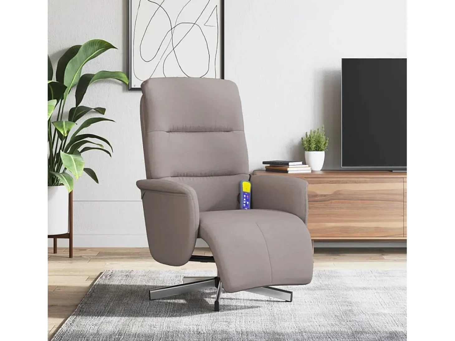 Cadeira massagens reclin. com apoio pés tecido cinza-acastanhado SHL121367