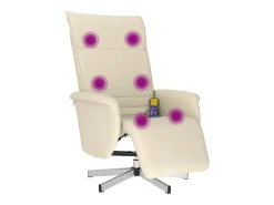 Cadeira massagens reclinável comapoio pés couro artificial creme SHL449399