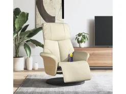 Cadeira massagens reclinável comapoio pés couro artificial creme SHL132072