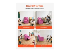 Cadeira Reclinável SucceBuy para Crianças, Cadeira Relaxante Ergonómica, com Porta-Copos e Bolsos, Encosto Ajustável de 101° a 121°, para Quartos Infantis, Rosa