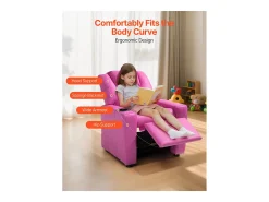 Cadeira Reclinável SucceBuy para Crianças, Cadeira Relaxante Ergonómica, com Porta-Copos e Bolsos, Encosto Ajustável de 101° a 121°, para Quartos Infantis, Rosa