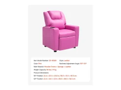 Cadeira Reclinável SucceBuy para Crianças, Cadeira Relaxante Ergonómica, com Porta-Copos e Bolsos, Encosto Ajustável de 101° a 121°, para Quartos Infantis, Rosa