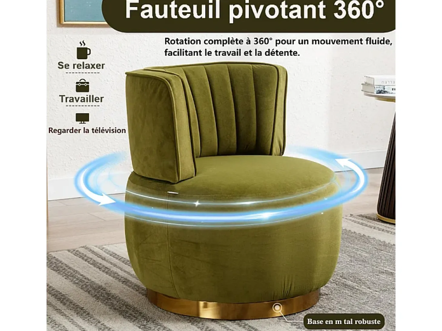 Cadeira Redonda Blataforma em Tecido de Loop Green Green - Backrest ergonômico - MAX 150KG - 62,5X62X69.5CM