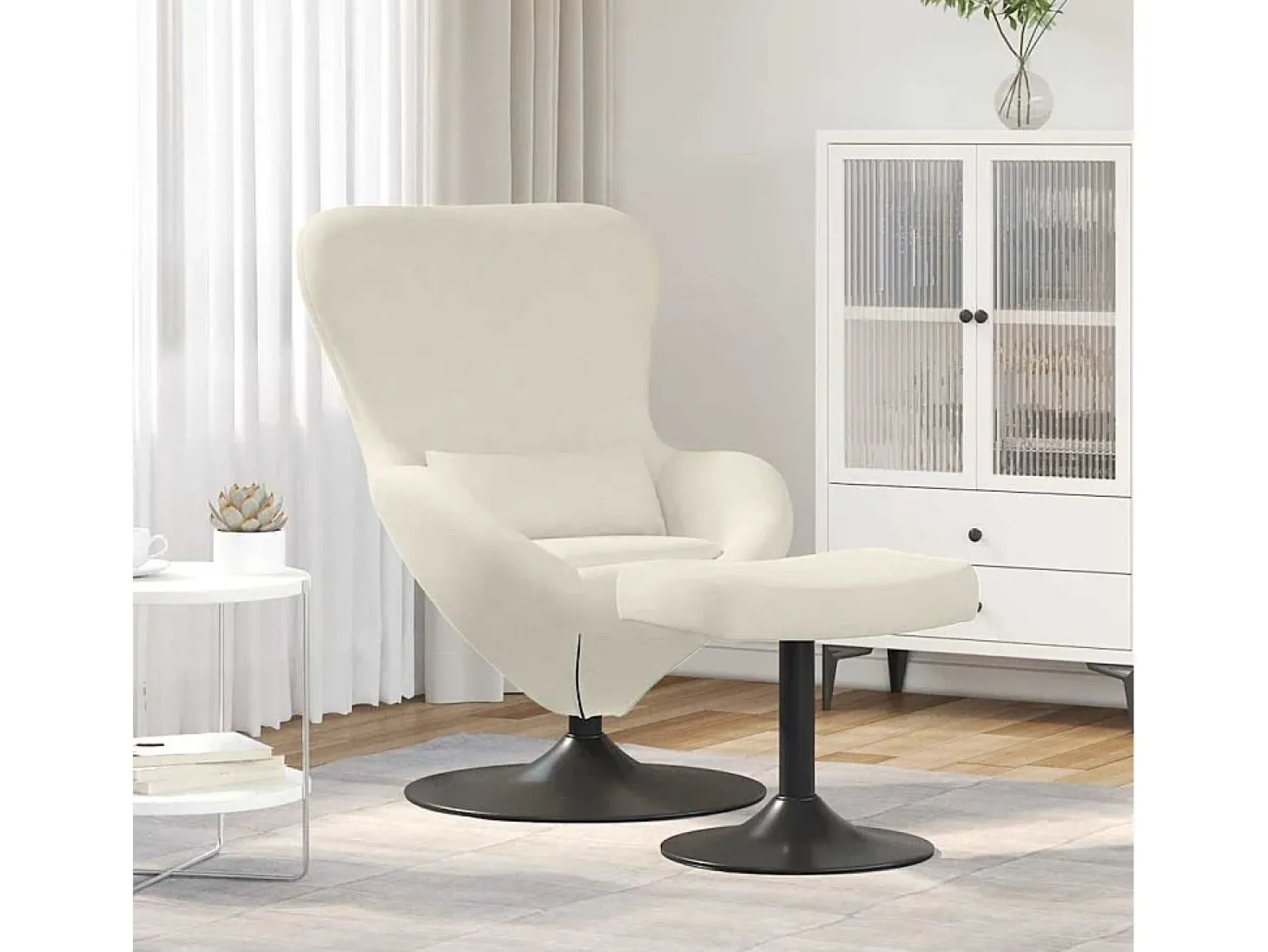 Cadeira Relax | Cadeira com Puff Creme 63x73x90 cm Veludo SHL93542
