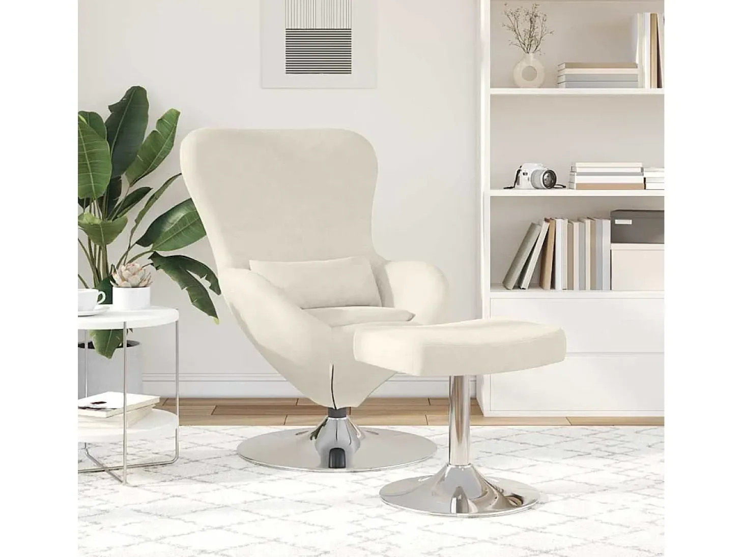Cadeira Relax | Cadeira com Puff Creme 63x73x90 cm Veludo SHL93542