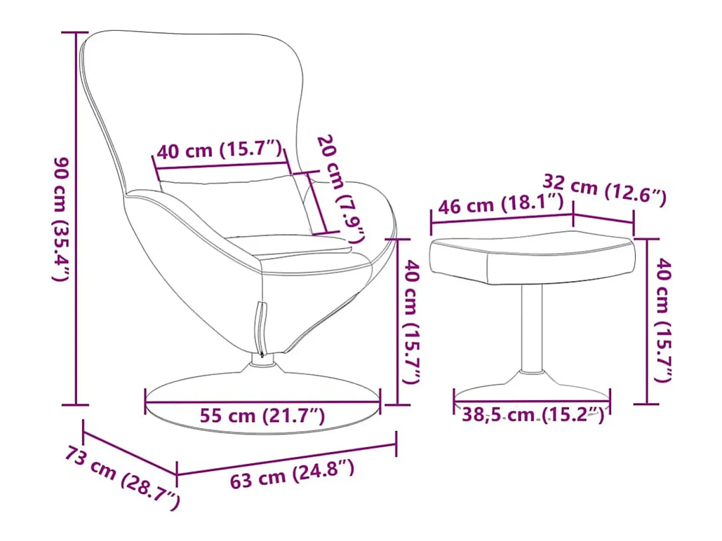 Cadeira Relax | Cadeira com Puff Rosa 63x73x90 cm Veludo SHL297162