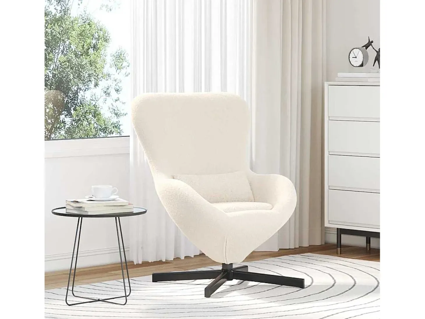 Cadeira Relax | Cadeira ovo Creme 63x73x90 cm Tecido Curly Semelhante à Lã SHL427673