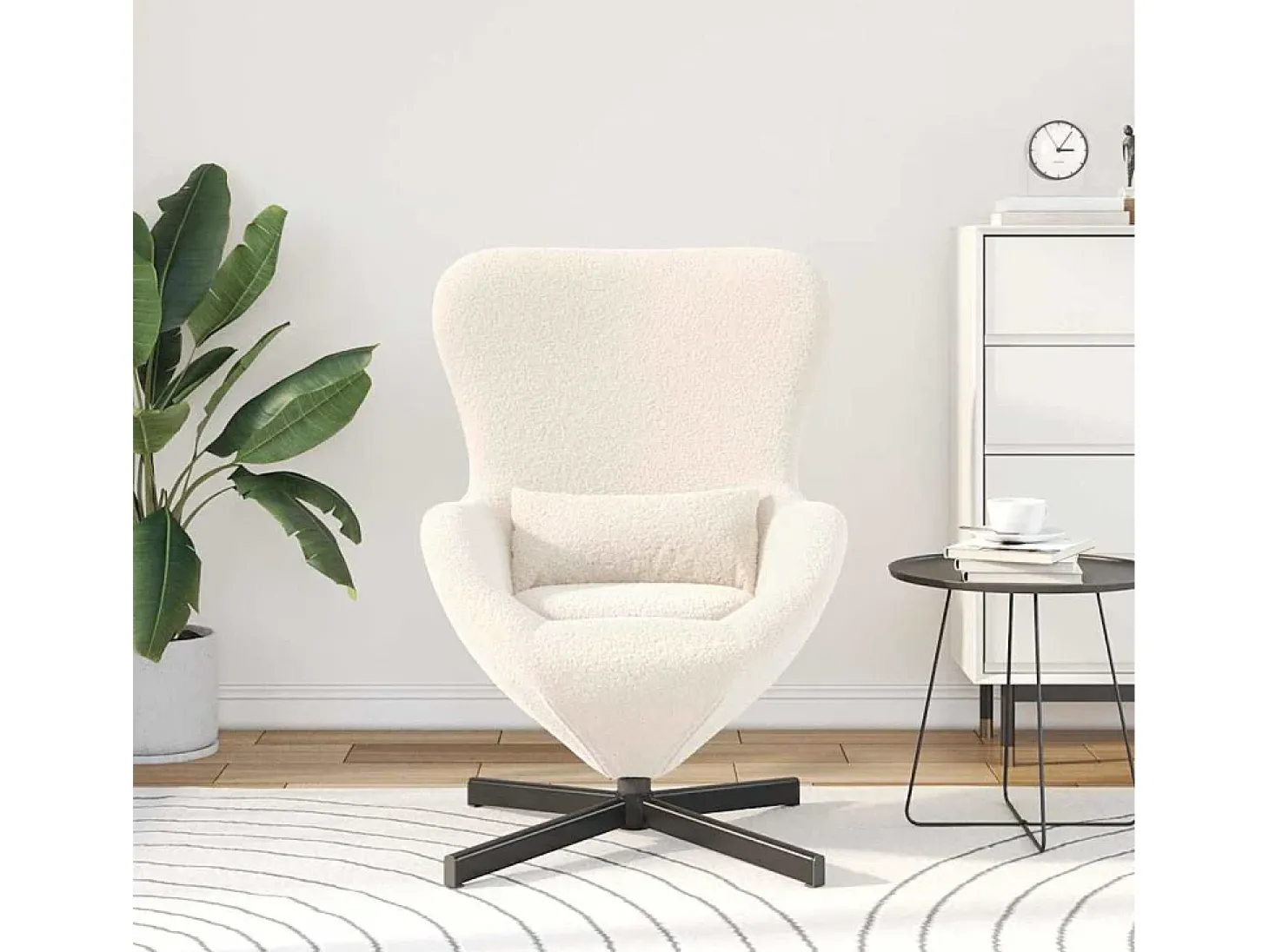 Cadeira Relax | Cadeira ovo Creme 63x73x90 cm Tecido Curly Semelhante à Lã SHL427673