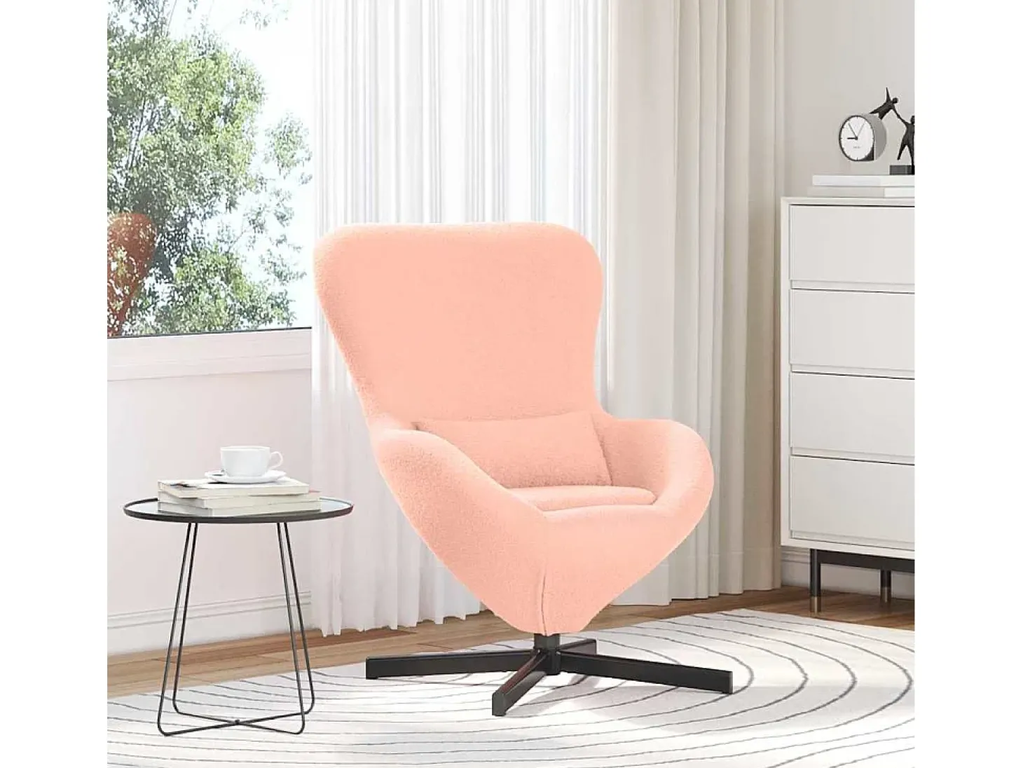 Cadeira Relax | Cadeira ovo Rosa 63x73x90 cm Tecido Curly Semelhante à Lã SHL500482