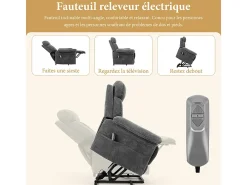 Cadeira relax de veludo cotelê com elevador elétrico, controle remoto, bolso lateral, regulável 90°-160°, Carga máxima de 150 kg, Cinza