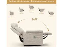 Cadeira relax de veludo cotelê com elevador elétrico, controle remoto, bolso lateral, regulável 90°-160°, Bege