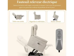 Cadeira relax de veludo cotelê com elevador elétrico, controle remoto, bolso lateral, regulável 90°-160°, Bege