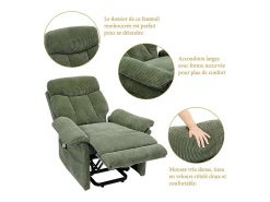 Cadeira relax de veludo cotelê com elevador elétrico, controle remoto, bolso lateral, regulável 90°-160°, Verde