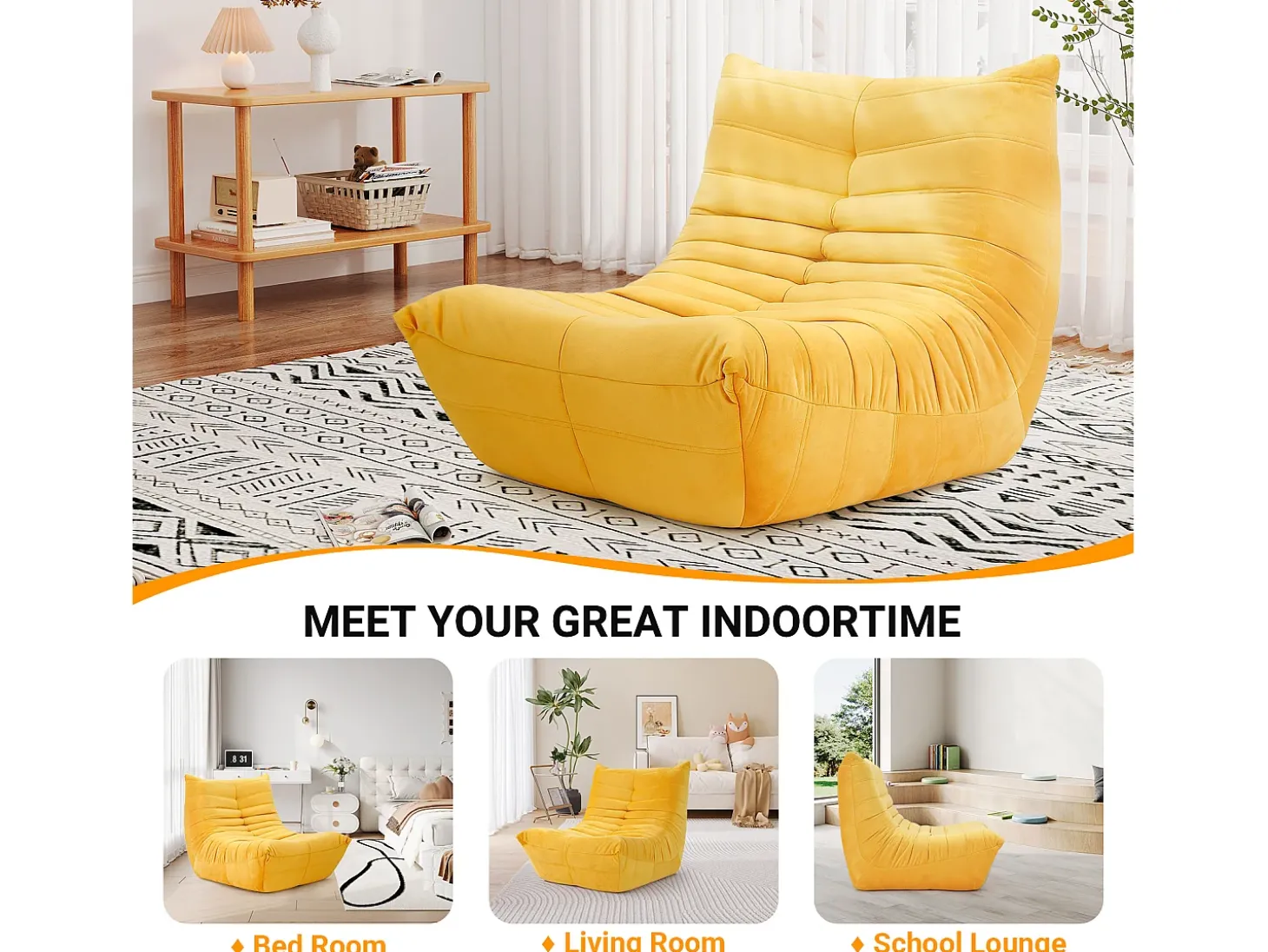 Cadeira Strazy em tecido de lagarta amarela - assento profundo de 62 cm - 80x85x84cm