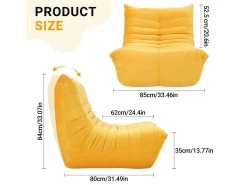 Cadeira Strazy em tecido de lagarta amarela - assento profundo de 62 cm - 80x85x84cm