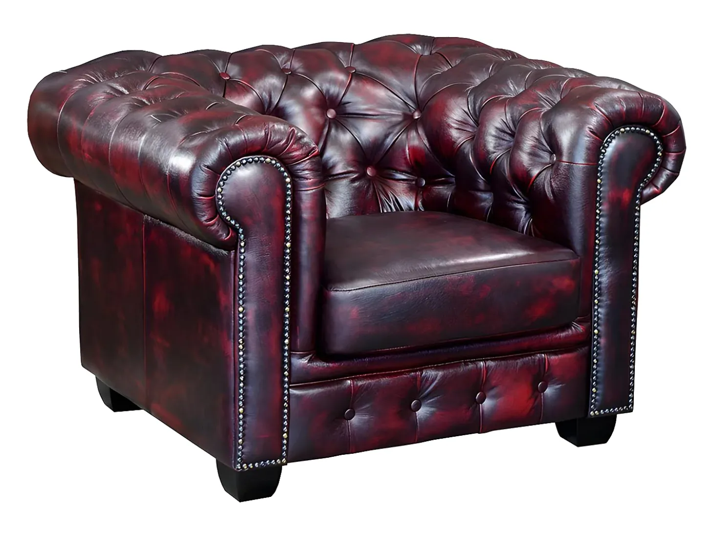 Cadeirão 100% pele de búfalo Cereja estilo chesterfield - BRENTON