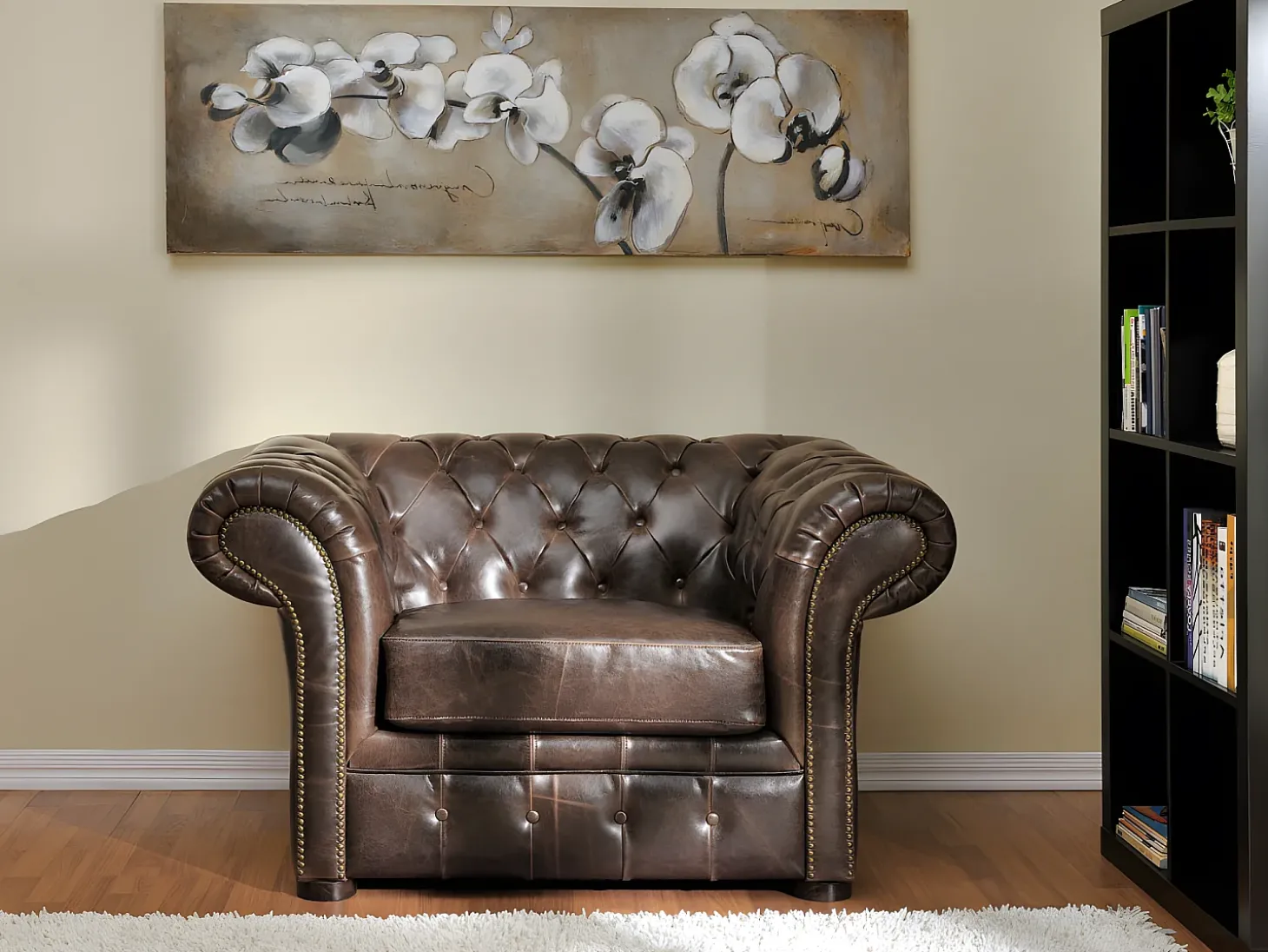 Cadeirão 100% pele envelhecida estilo chesterfield - CLOTAIRE