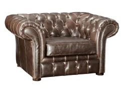 Cadeirão 100% pele envelhecida estilo chesterfield - CLOTAIRE