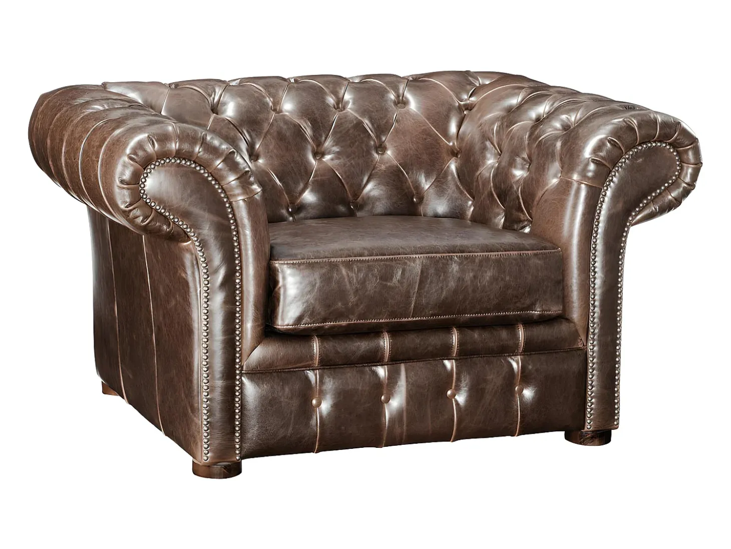 Cadeirão 100% pele envelhecida estilo chesterfield - CLOTAIRE