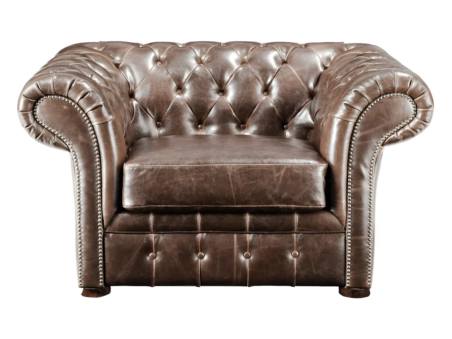 Cadeirão 100% pele envelhecida estilo chesterfield - CLOTAIRE