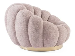 Cadeirão giratório em tecido de efeito bouclé rosa antigo - FLOREL