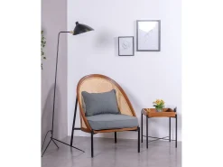 Cadeirão retro vintage em madeira de nogueira e rotim natural - Robín - Noz