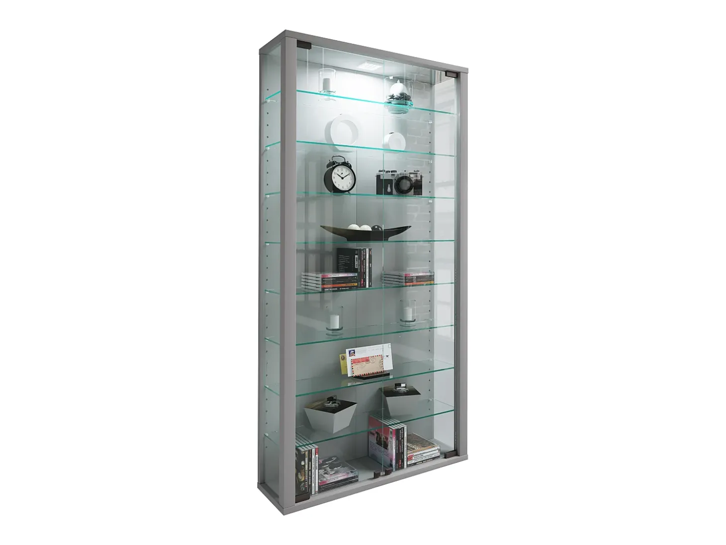 Caixa de exposição de vidro VCM pendurada | Vitrine de vidro com vidro de segurança ESG | Dimensões: A. 114 x L. 59 x P. 18 cm | Vitrosa Maxi (prata)