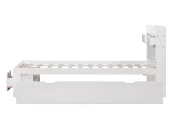Cama 90 x 200 cm com 5 gavetas, porta USB e compartimentos de armazenamento - madeira de pinho - cor branca