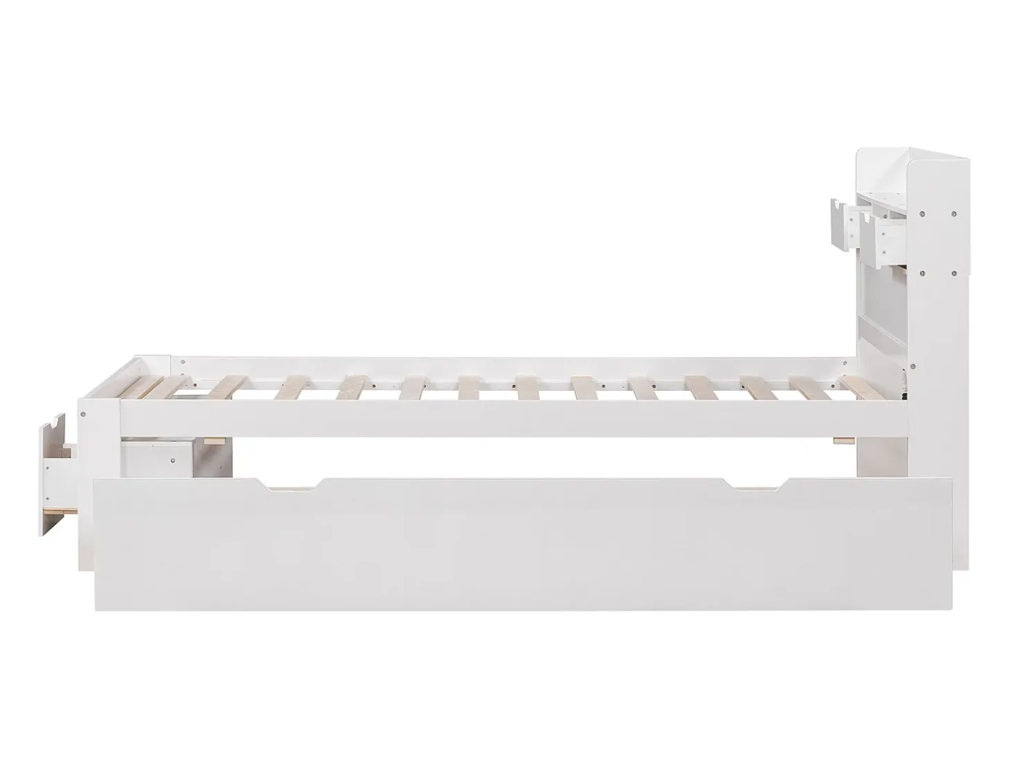 Cama 90 x 200 cm com 5 gavetas, porta USB e compartimentos de armazenamento - madeira de pinho - cor branca