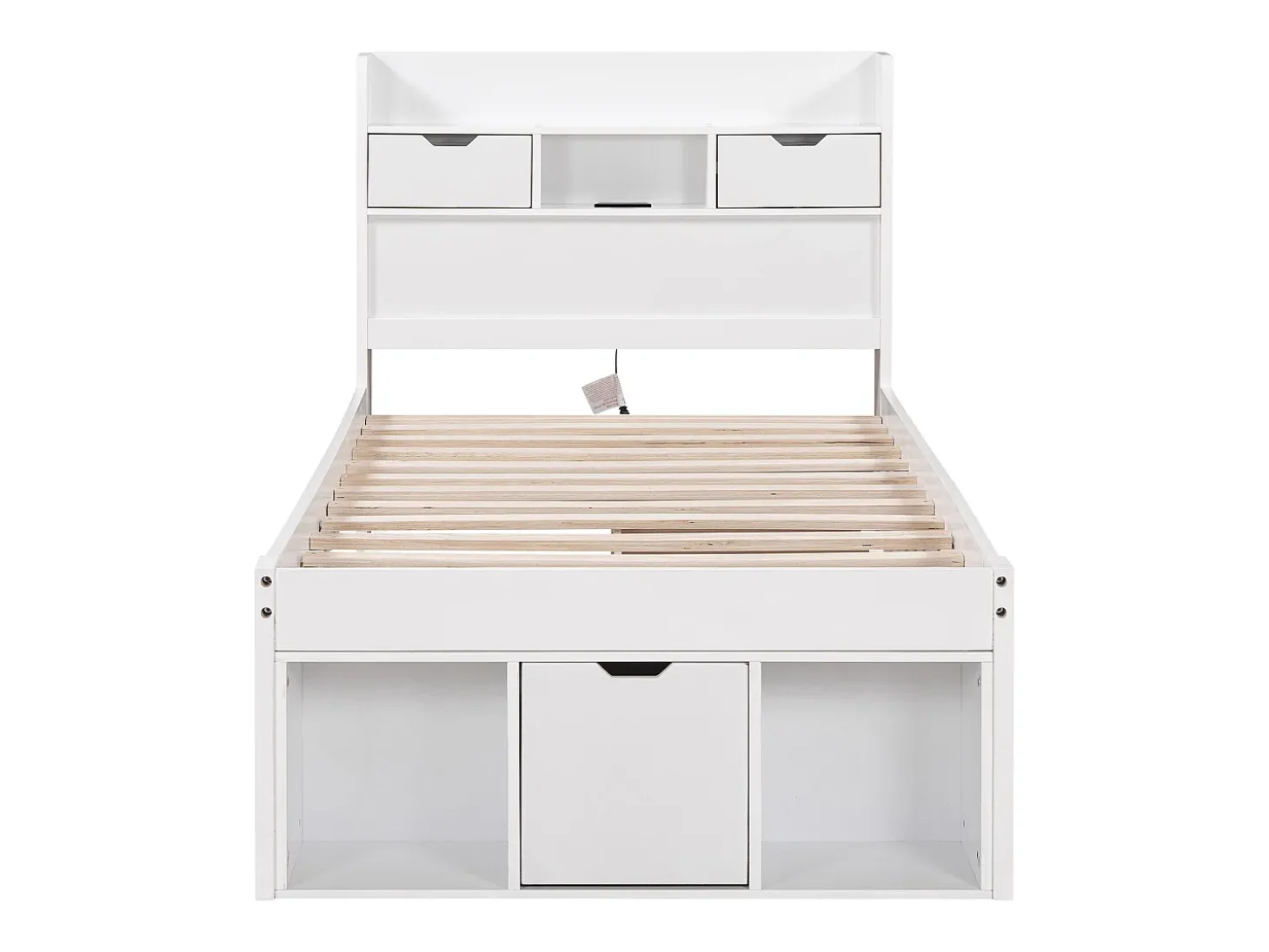 Cama 90 x 200 cm com 5 gavetas, porta USB e compartimentos de armazenamento - madeira de pinho - cor branca