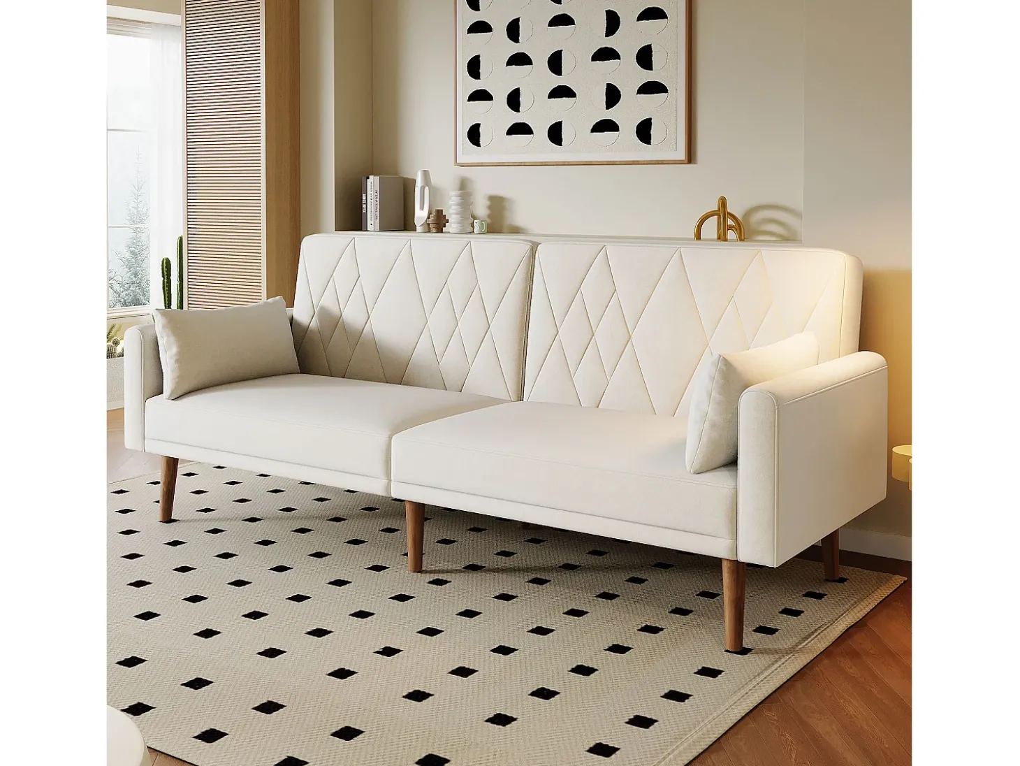 Cama acolchoada para adulto 180 x 1440 cm, sem cabeceira, com faixa LED (monocromática), base com suspensão hidráulica, bege.