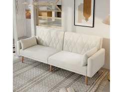 Cama acolchoada para adulto 180 x 1440 cm, sem cabeceira, com faixa LED (monocromática), base com suspensão hidráulica, bege.