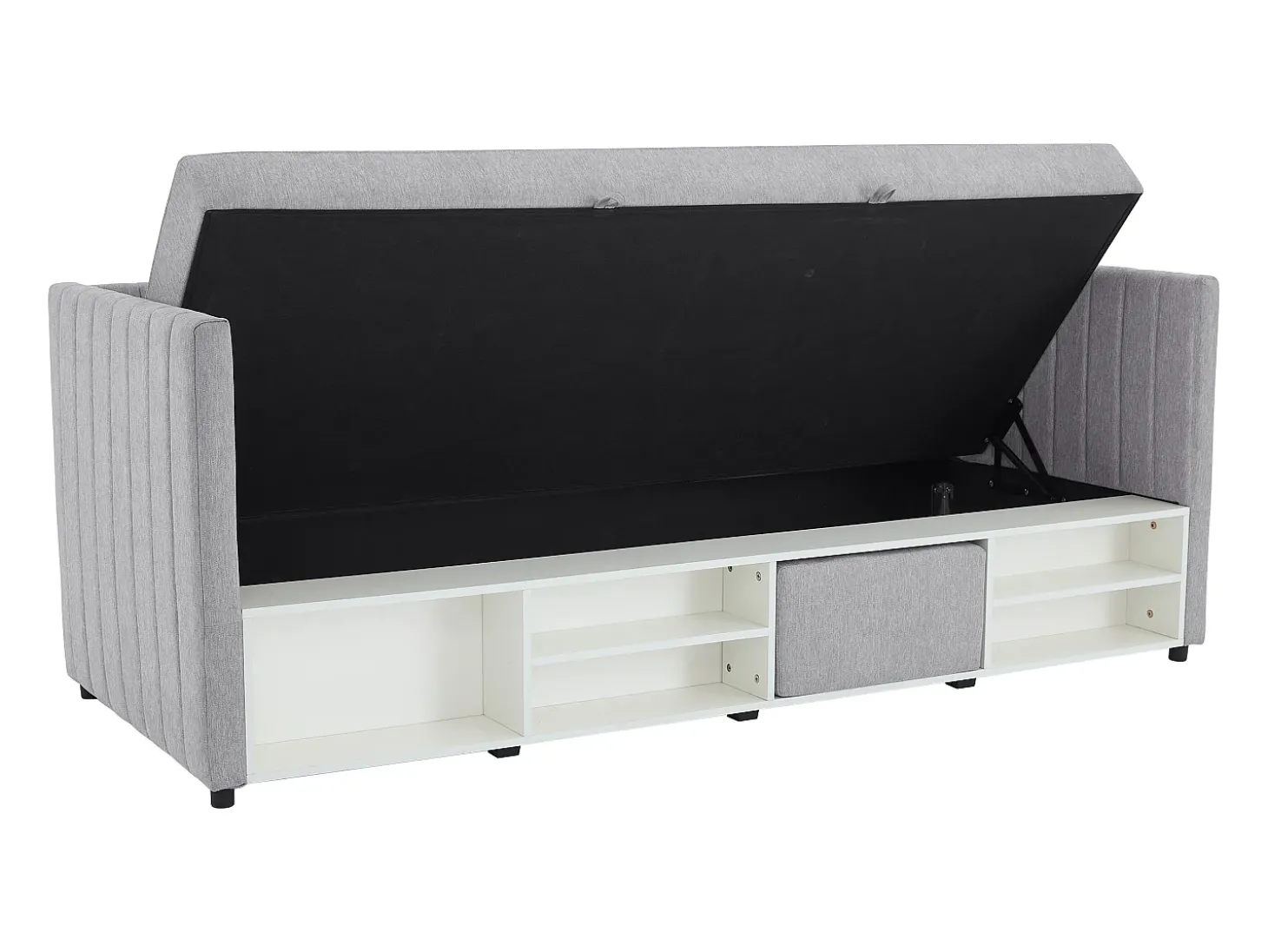 Cama com arrumação banco 80x200 cm tecido cinza - LAOZIA