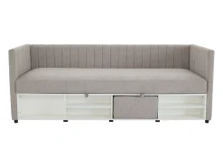Cama com arrumação banco 80x200 cm tecido taupe - LAOZIA