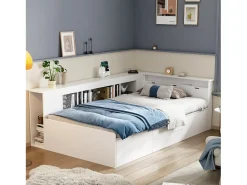 Cama infantil 90 x 200 cm com 4 gavetas, estante e módulo de arrumação - madeira MDF - cor branca