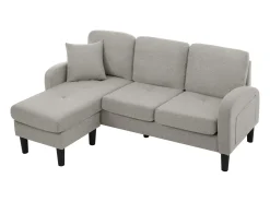 Canapé d'angle avec méridienne - 3 places - tissu en coton et lin - Gris