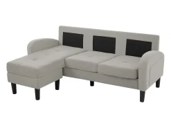Canapé d'angle avec méridienne - 3 places - tissu en coton et lin - Gris