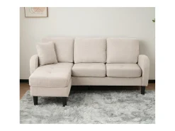Canapé d'angle avec méridienne - 3 places - tissu en coton et lin - Beige