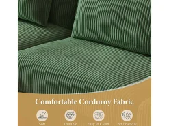 Canapé de canto reversível em veludo cotelê - 2 lugares + méridienne - Verde - 256 x 160 x 88 cm