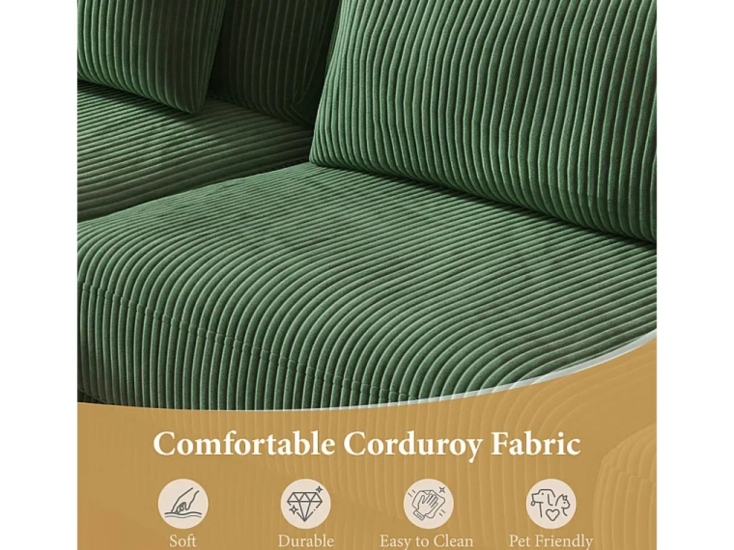 Canapé de canto reversível em veludo cotelê - 2 lugares + méridienne - Verde - 256 x 160 x 88 cm