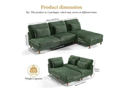 Canapé de canto reversível em veludo cotelê - 2 lugares + méridienne - Verde - 256 x 160 x 88 cm