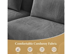 Canapé de canto reversível em veludo cotelê - 2 lugares + méridienne - Cinza - 256 x 160 x 88 cm