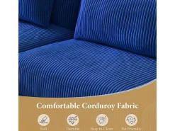 Canapé de canto reversível em veludo cotelê - 2 lugares + méridienne - Azul - 256 x 160 x 88 cm