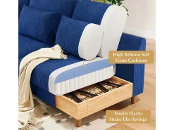 Canapé de canto reversível em veludo cotelê - 2 lugares + méridienne - Azul - 256 x 160 x 88 cm