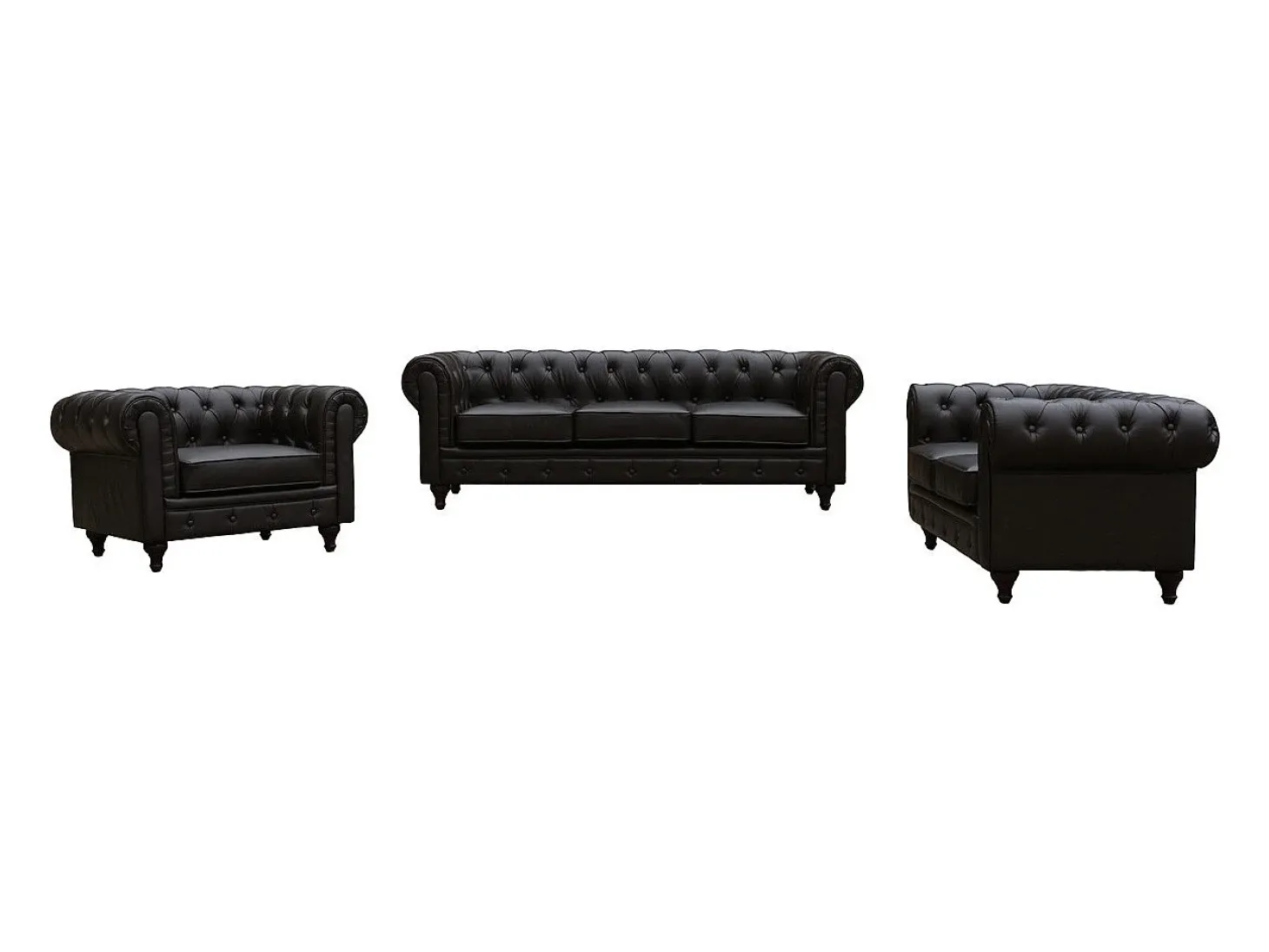 Canapé fixo Chesterfield "Aliza" - 204 x 80 x 58 cm - 3 lugares - Marron