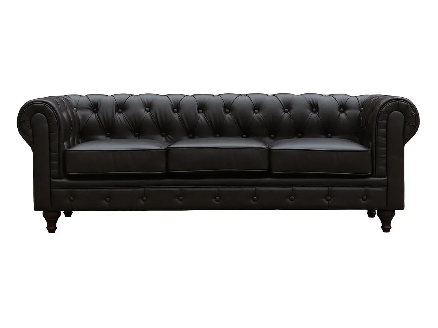 Canapé fixo Chesterfield "Aliza" - 204 x 80 x 58 cm - 3 lugares - Marron
