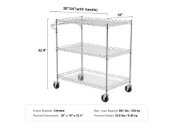 Carriça utilitária SucceBuy 76,2 x 45,7 x 82,3 cm 300 kg 3 níveis 6 ganchos com rodas